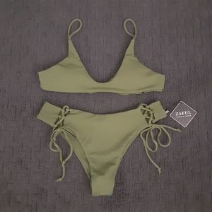 Zaful Ribbed Bikini~Sz M~Olive Green